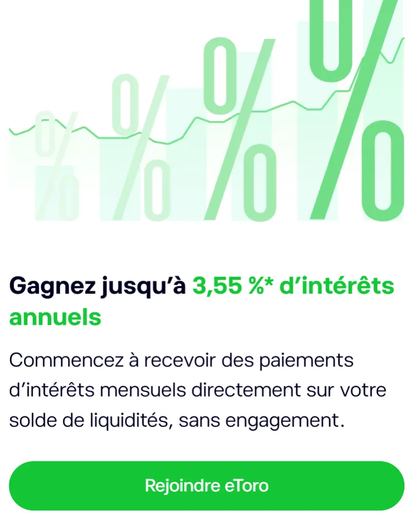 Intérêts sur solde non investi eToro   via lien partenaire Quentin Arioli