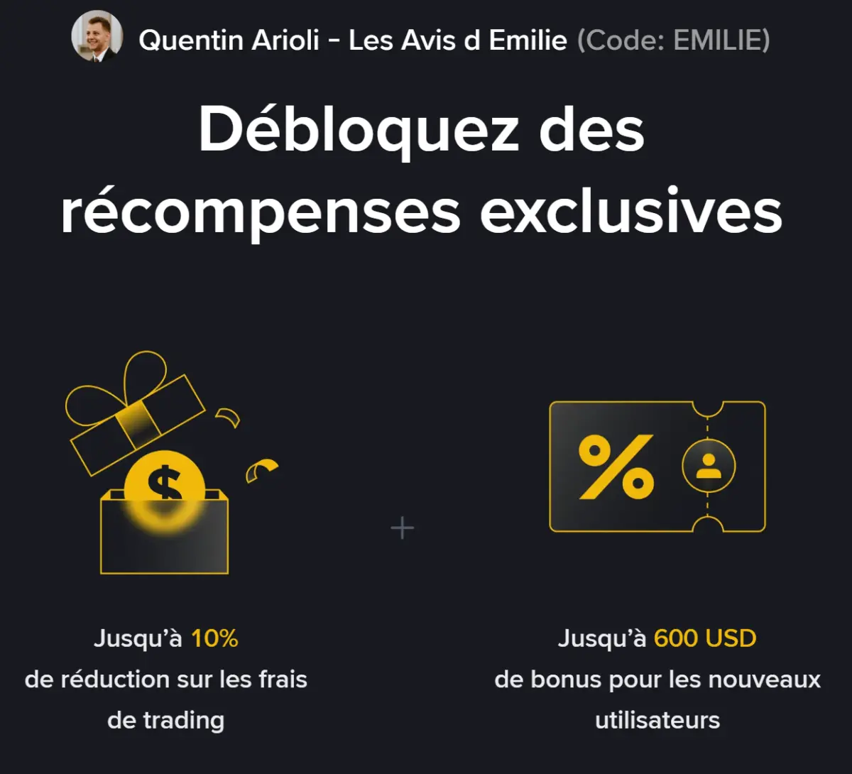 Page officielle du programme de parrainage Binance avec le code EMILIE