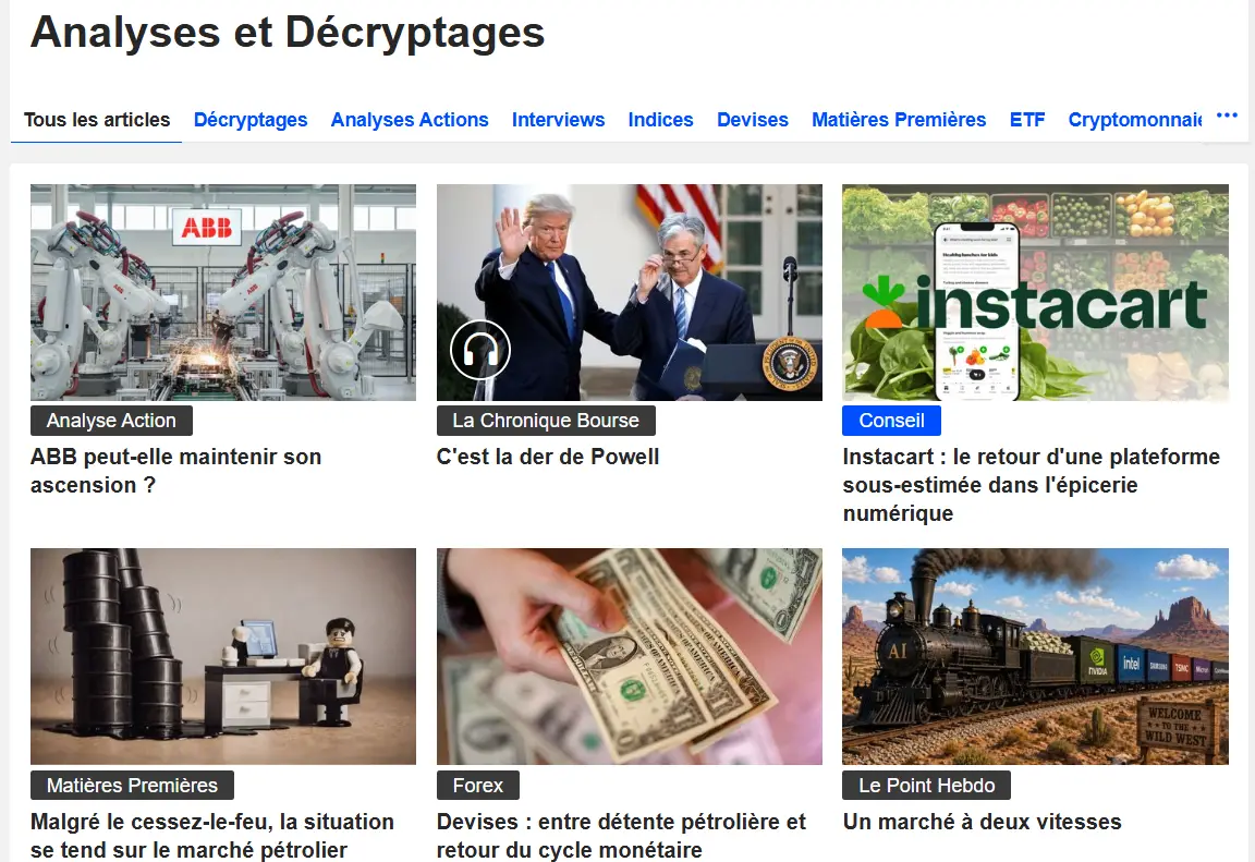 Espace actualités et analyses de Zonebourse