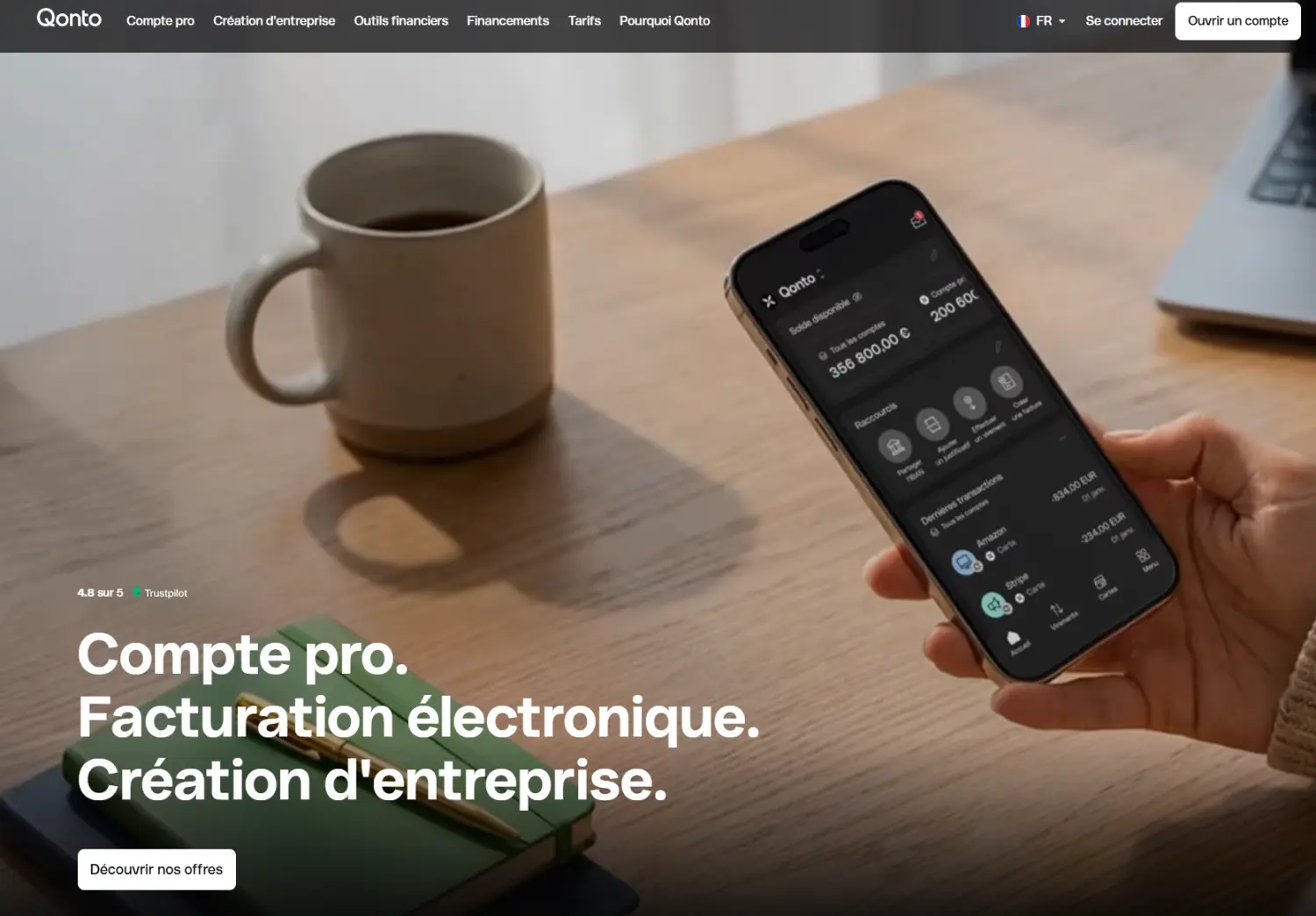 Interface du compte pro Qonto pour auto-entrepreneur