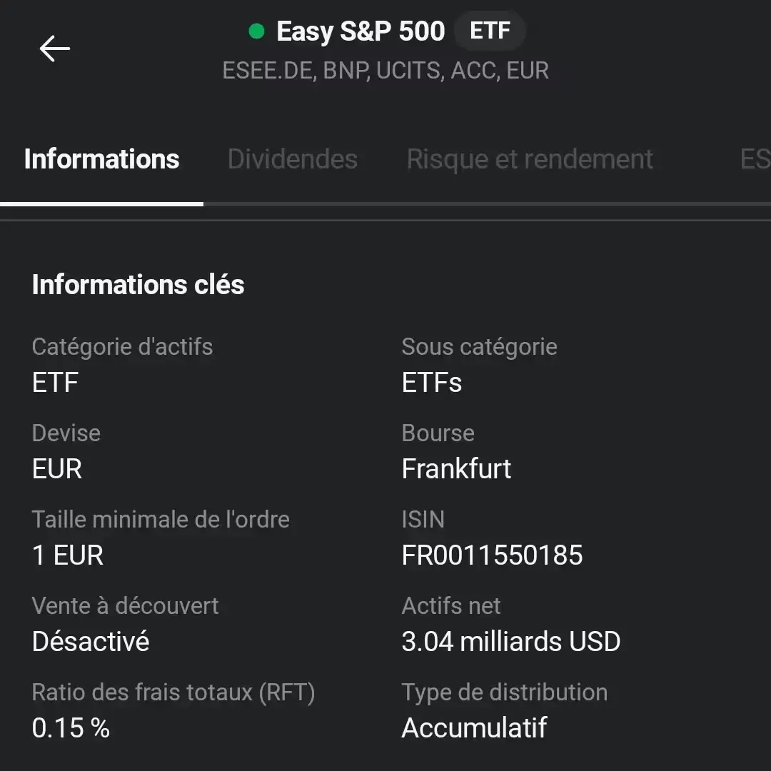 Informations clés produit sur XTB