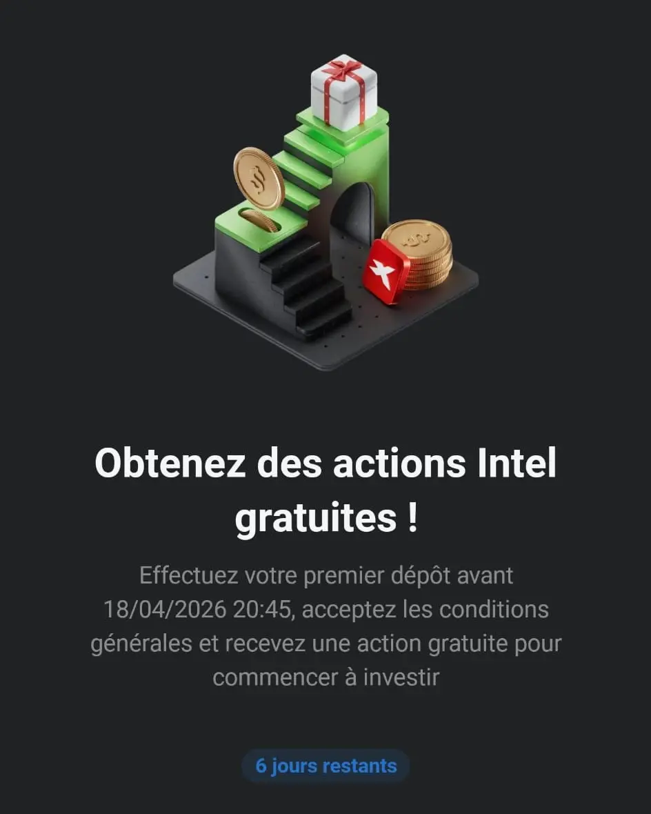 Confirmation dans l'espace client XTB : action Intel offerte bien reçue après parrainage