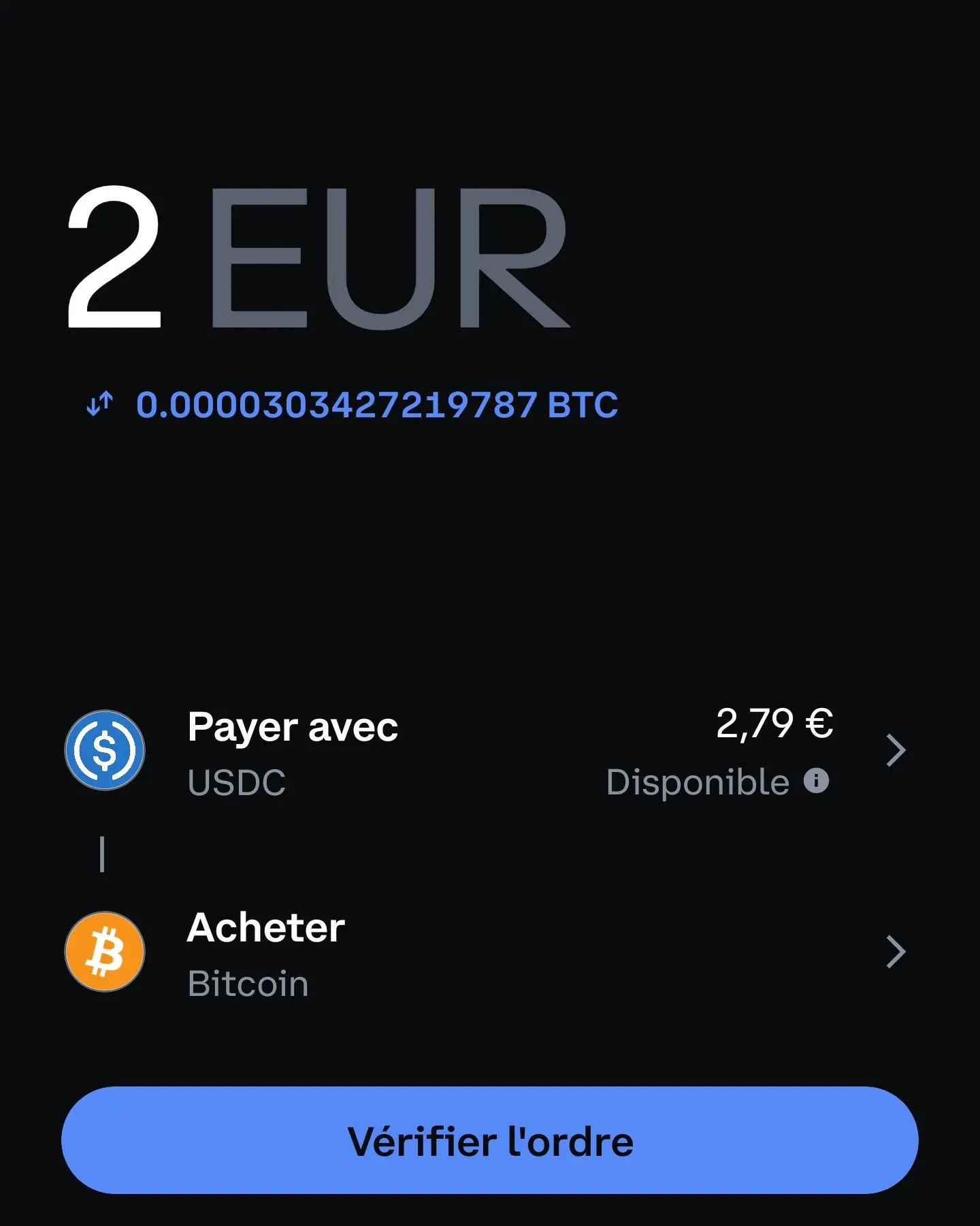 Ordre d'achat simple sur Coinbase