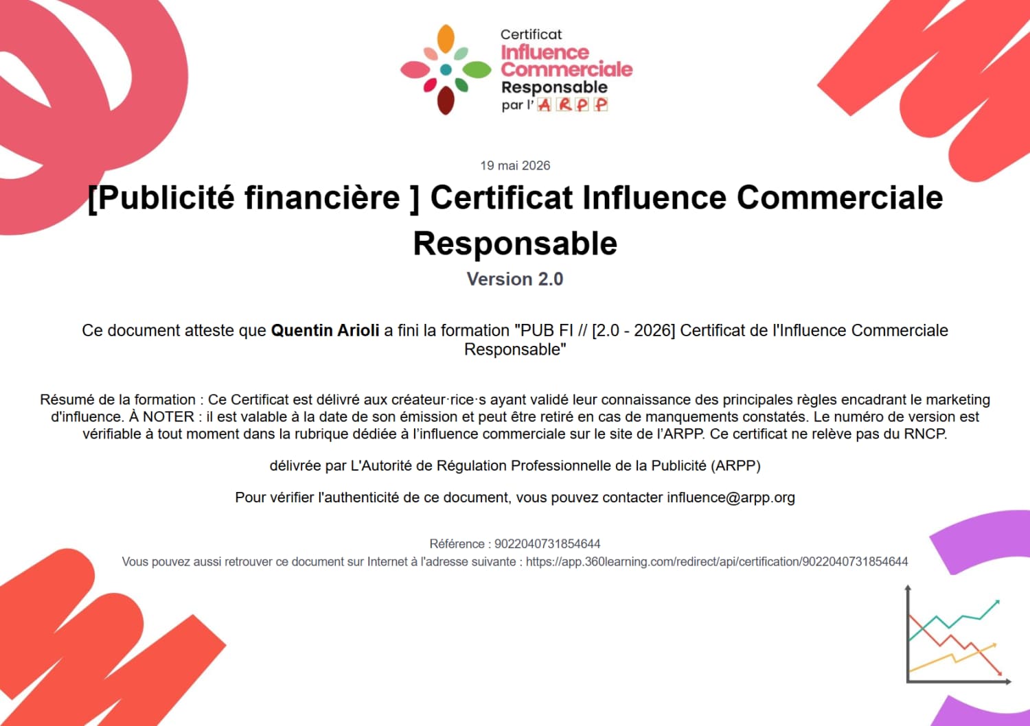 Certificat ARPP AMF — Quentin Arioli