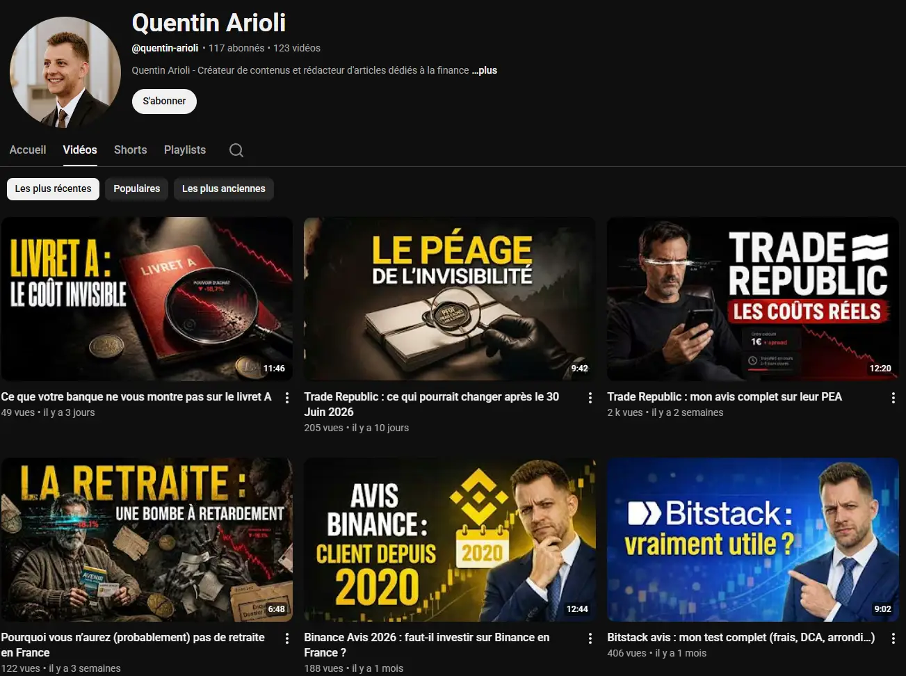 Chaîne YouTube Quentin Arioli Finance