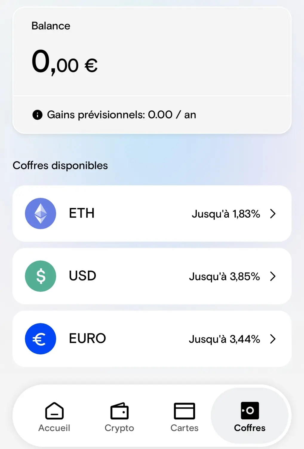 Coffres de rendement crypto sur Deblock