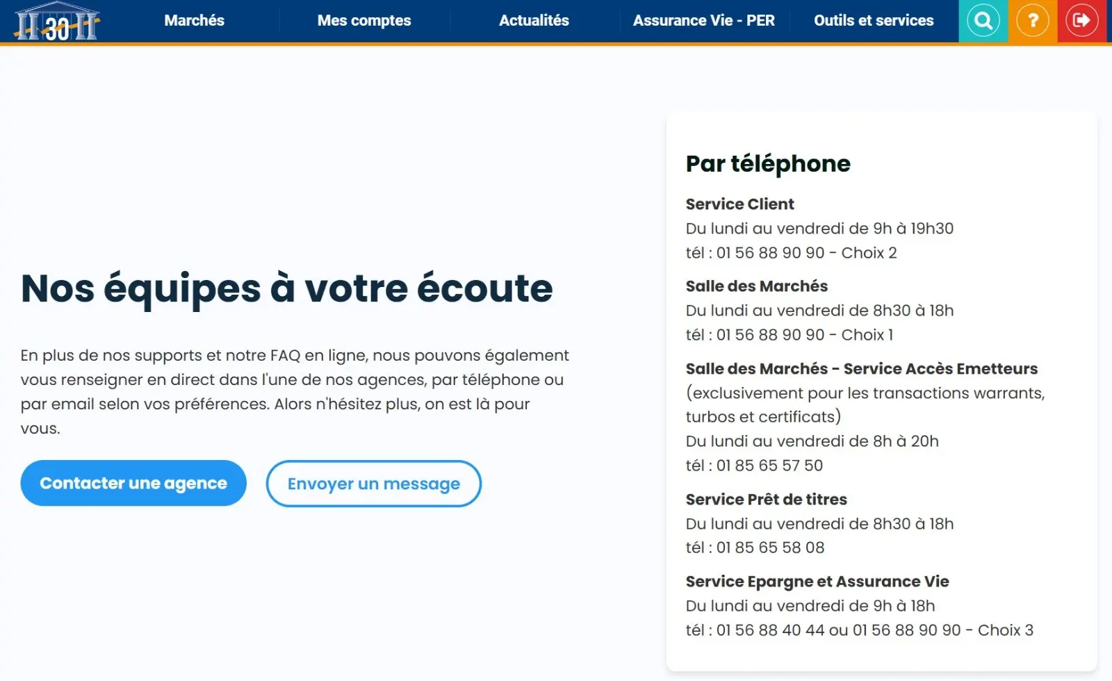 Coordonnées du service client Bourse Direct par téléphone