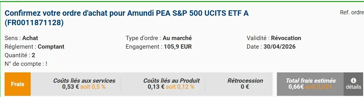 Prévisualisation du coût d'un ordre avant passage sur PEA Bourse Direct