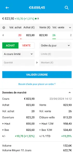 Passage d'ordre sur DEGIRO mobile
