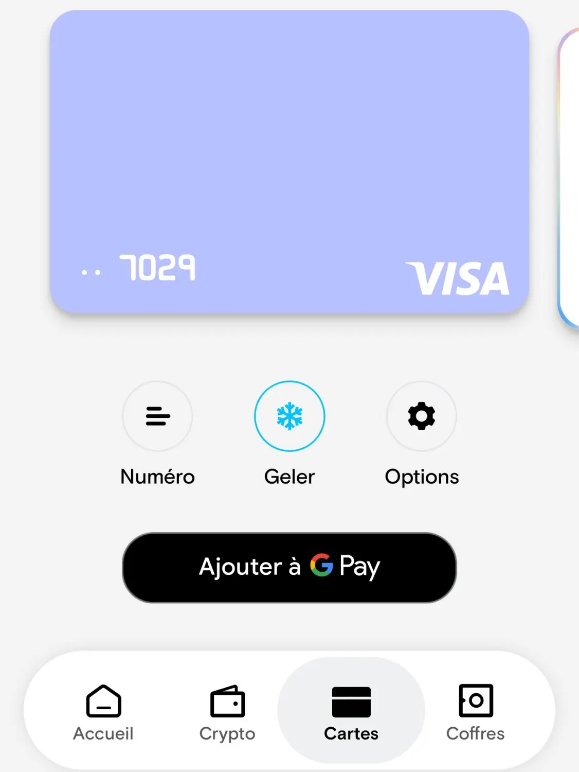 Interface de gestion des cartes de paiement Deblock
