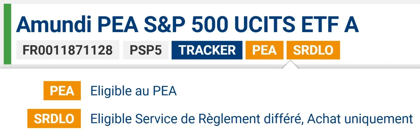 Pastille d'éligibilité PEA sur la fiche d'un actif Bourse Direct
