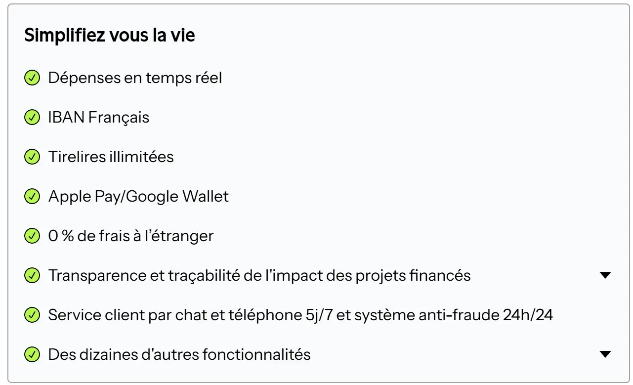Récapitulatif des principales fonctionnalités bancaires Green-Got