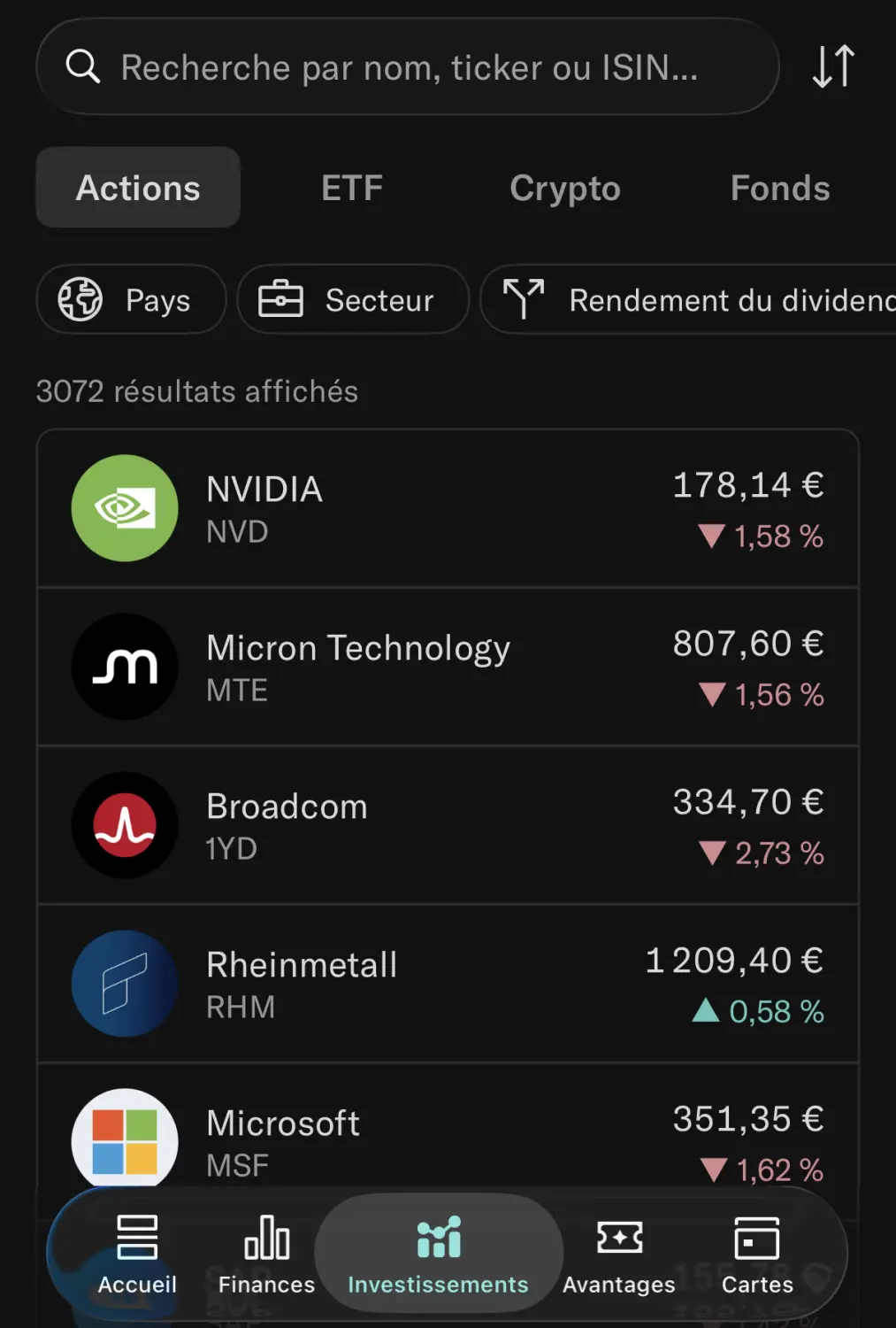 Environ 3000 actions disponibles sur le compte-titres N26