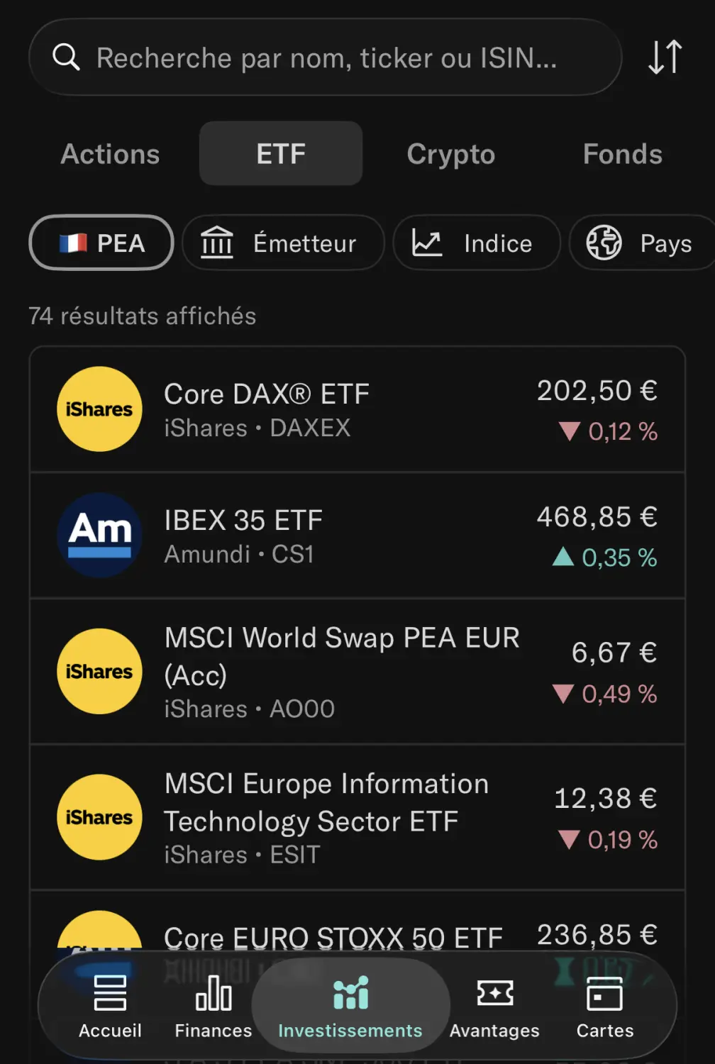 Liste des 74 ETF éligibles au PEA chez N26