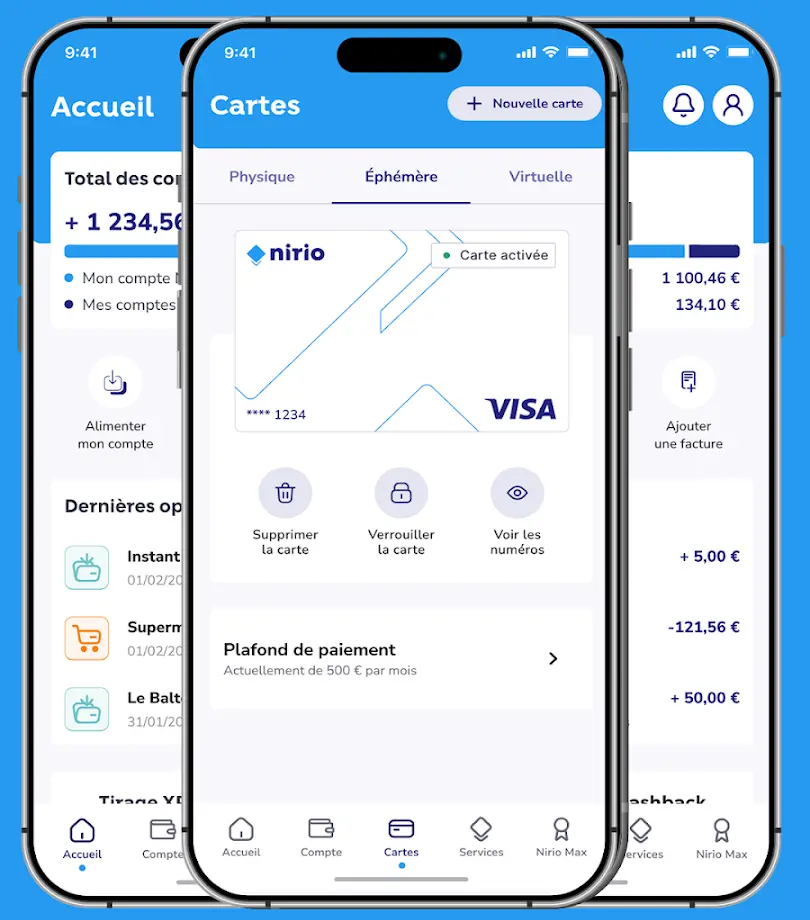 Cartes Nirio disponibles : éphémère, virtuelle et physique