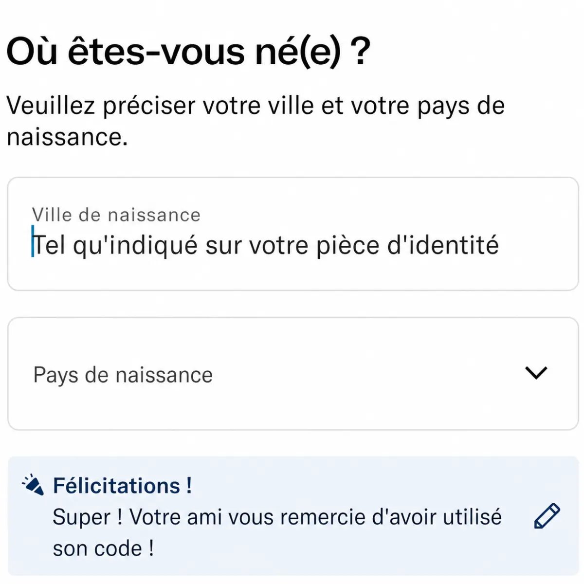 Code parrainage N26 quentina7352 : champ de saisie du code dans l'application
