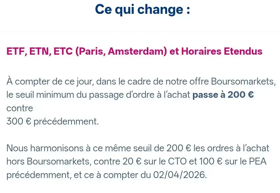 Changement politique tarifaire pea boursobank