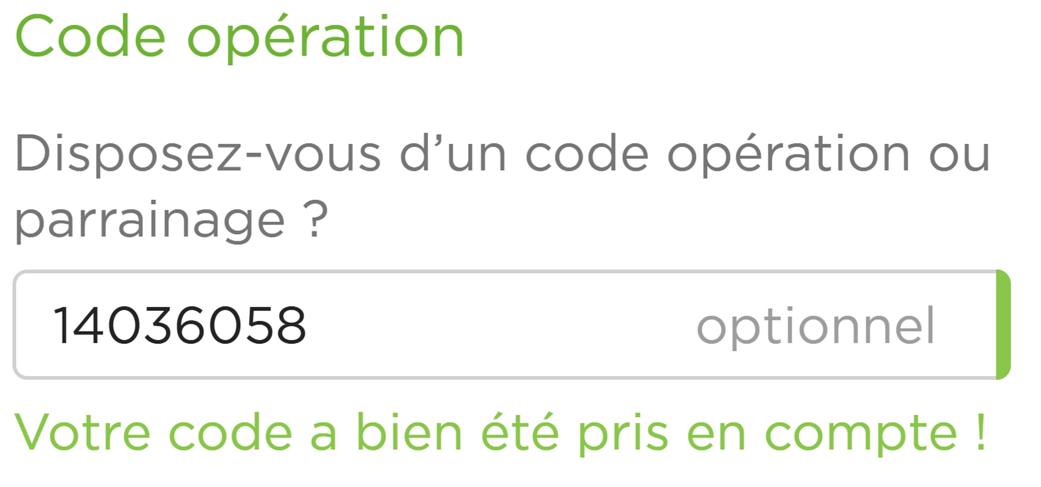 Champ code parrainage Fortuneo renseigné lors de l'ouverture du PEA