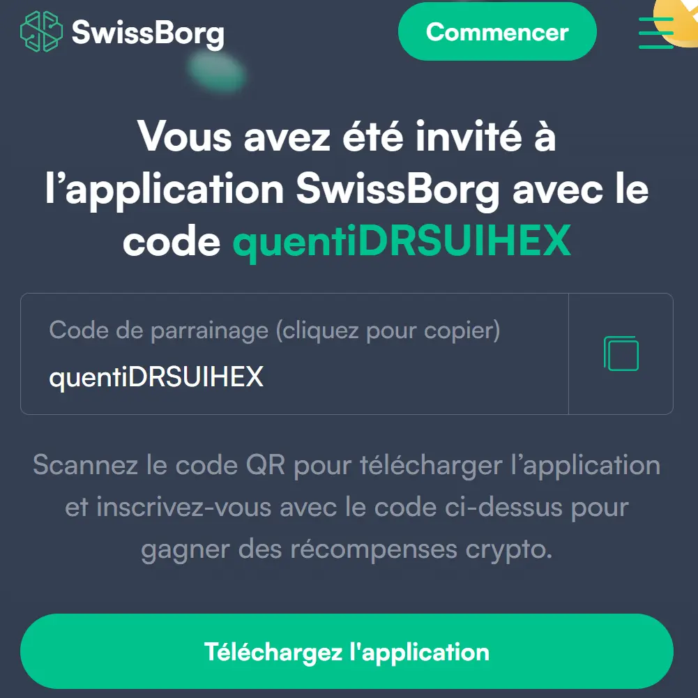 Champ du code parrainage SwissBorg renseigné à l'inscription