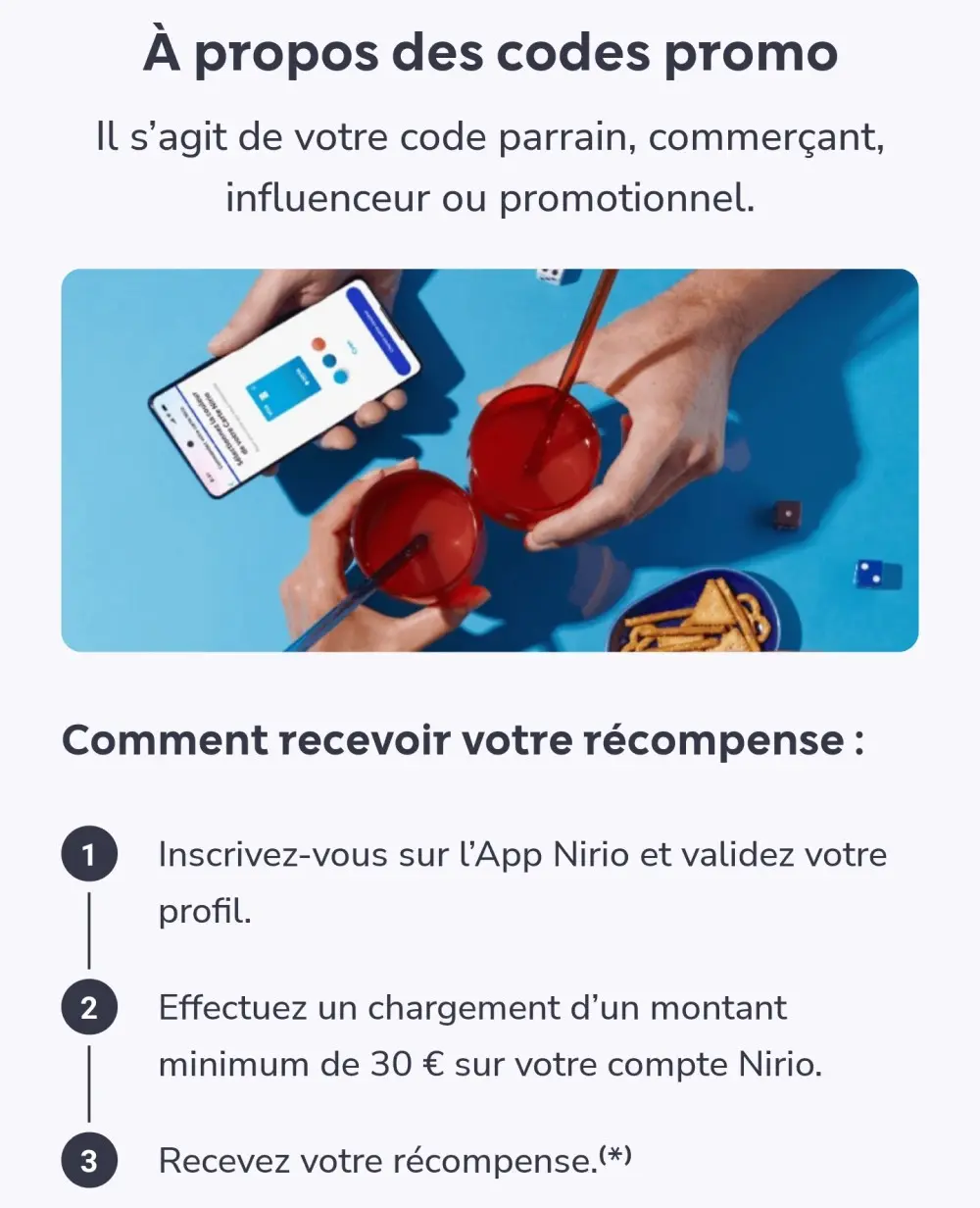 Explications des différentes façons d'être récompensé chez Nirio