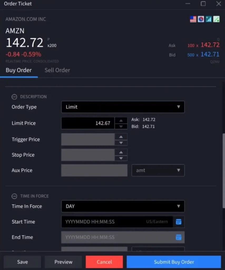 Interface passage ordre interactive brokers vue detaillee