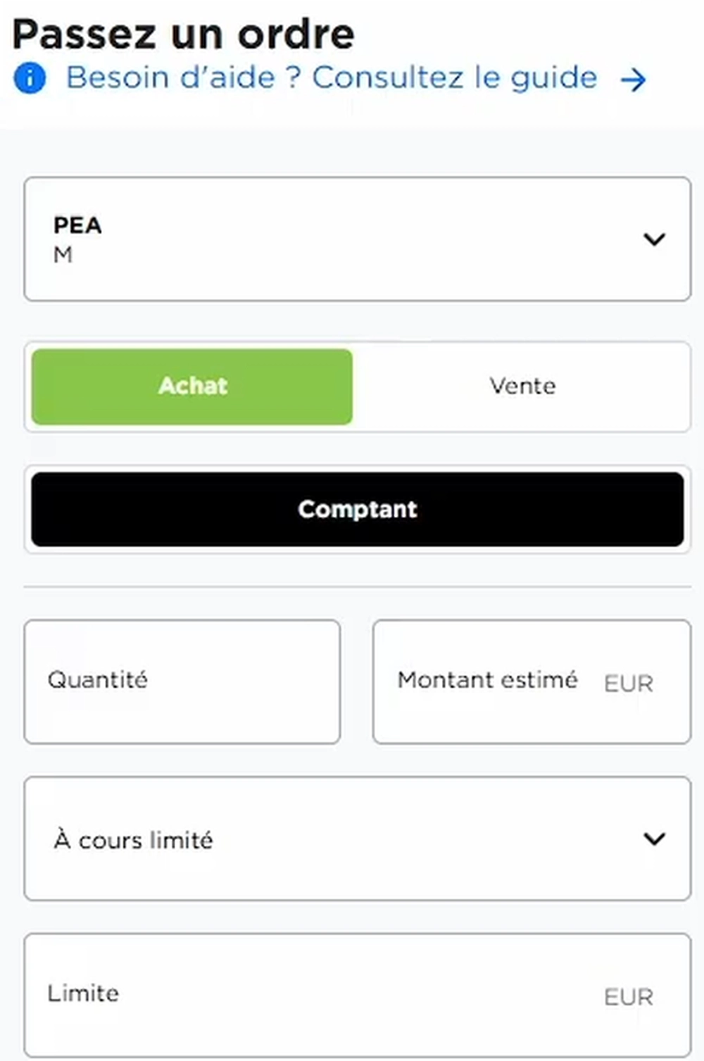 Interface de passage d'ordre sur le PEA Fortuneo