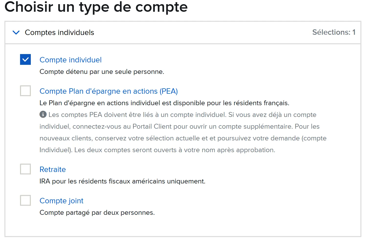 Écran d'ouverture de compte Interactive Brokers