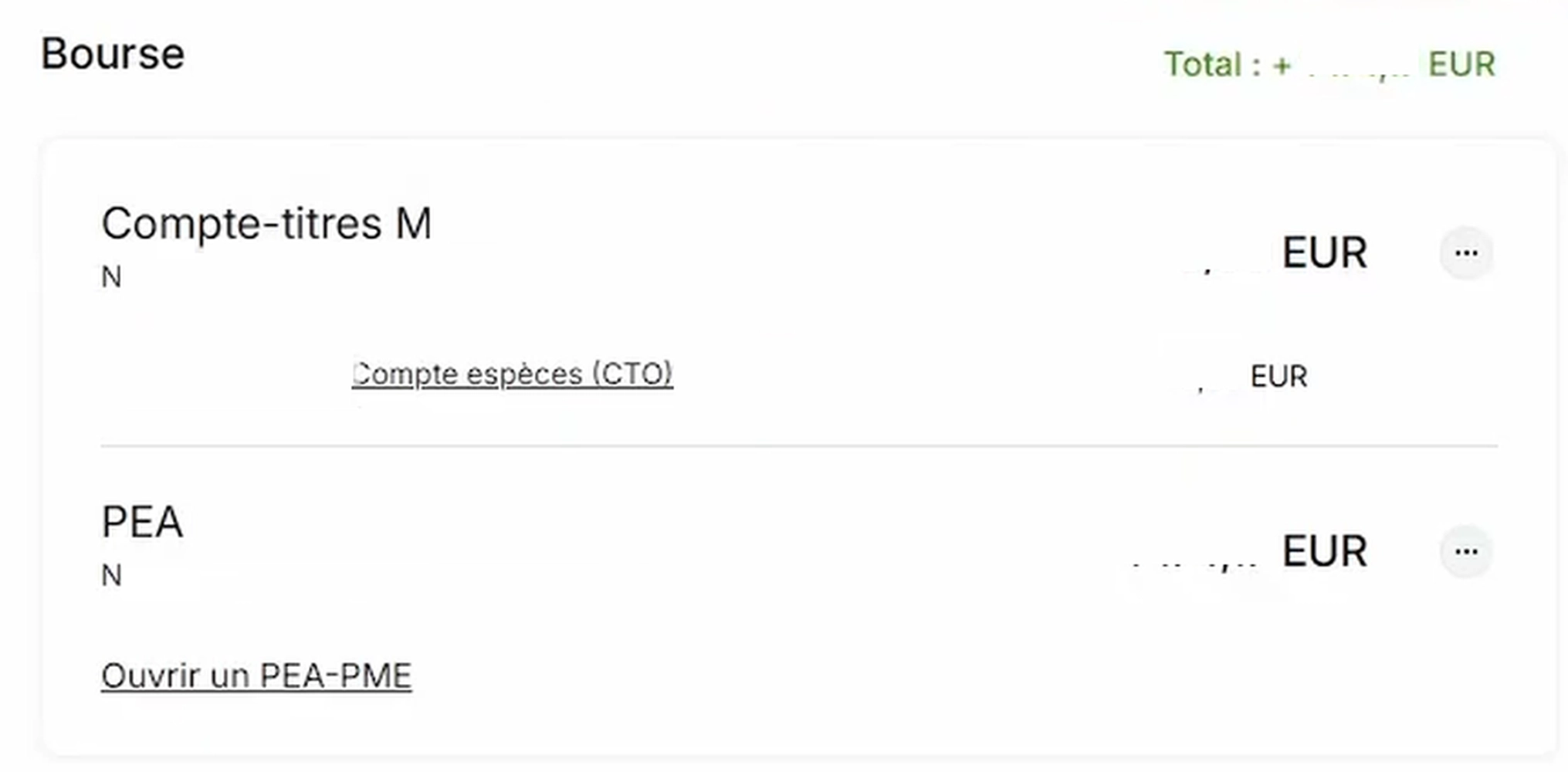 Résumé des soldes des comptes PEA et CTO Fortuneo