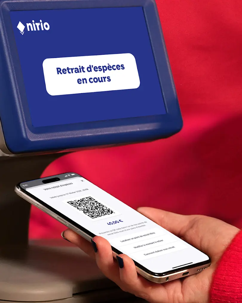 Retrait d'espèces possible avec le téléphone et l'app Nirio en point de vente