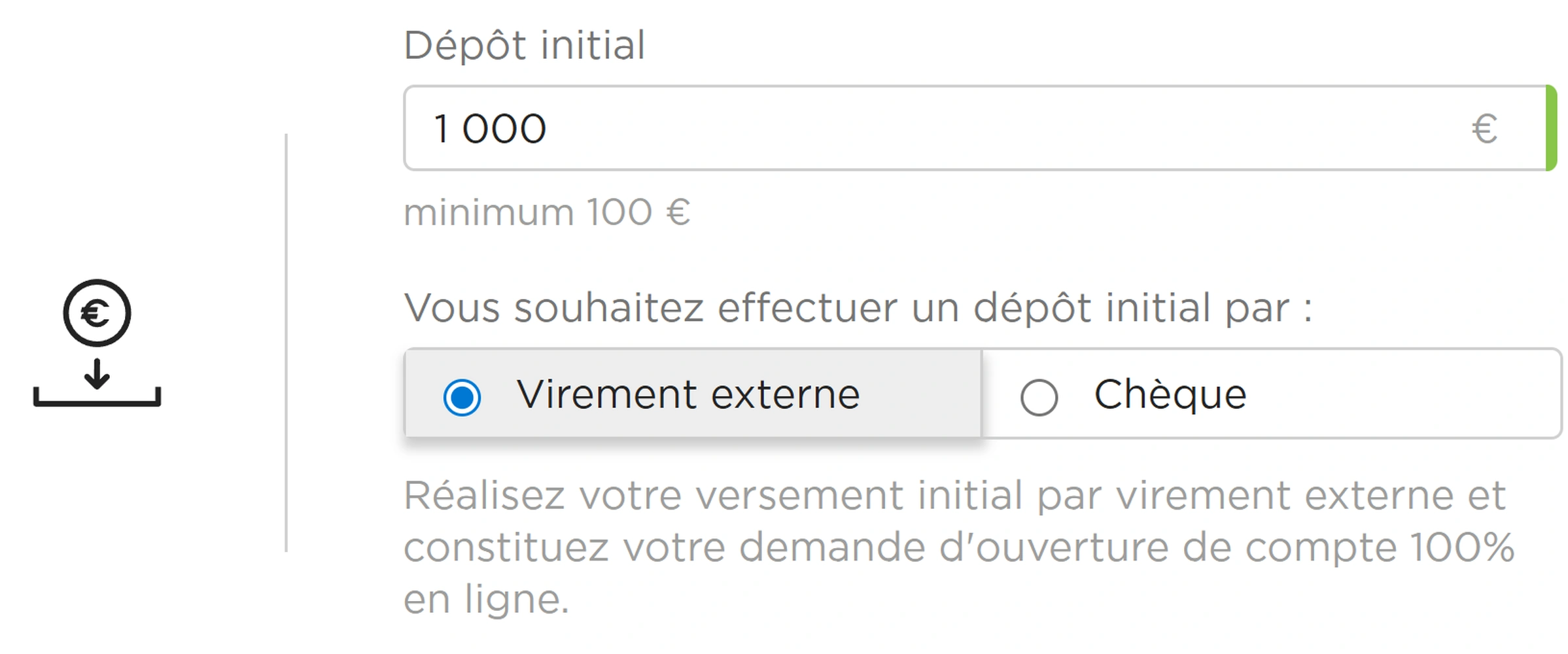 Versement du dépôt initial à l'ouverture du PEA Fortuneo