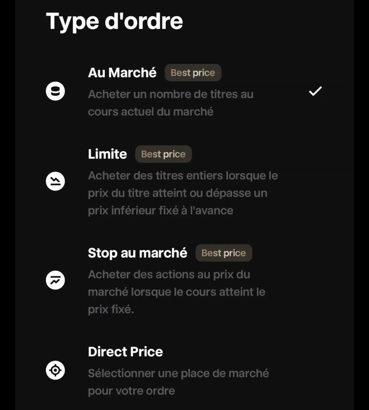 Choix ordre trade republic best price ou direct price