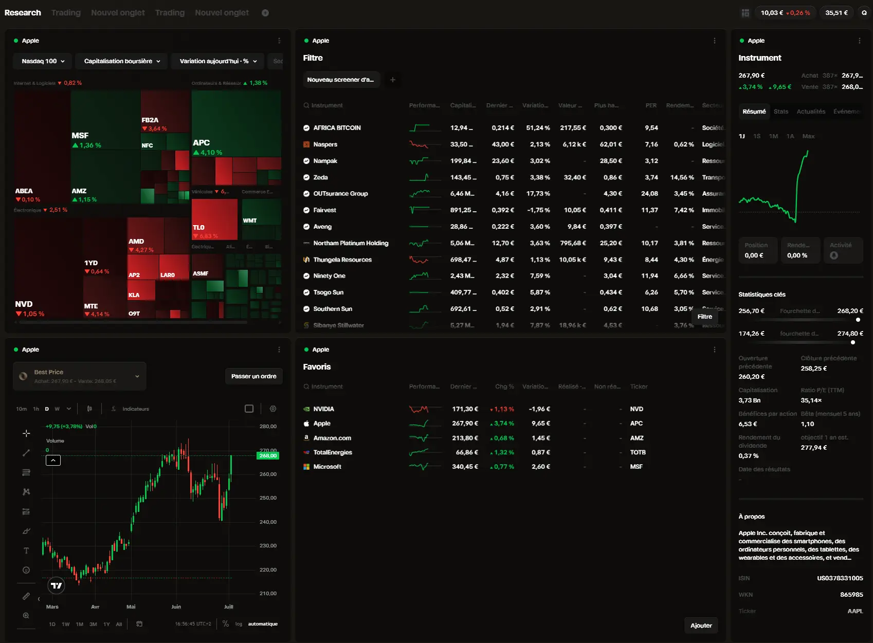 Interface research trade republic sur ordinateur