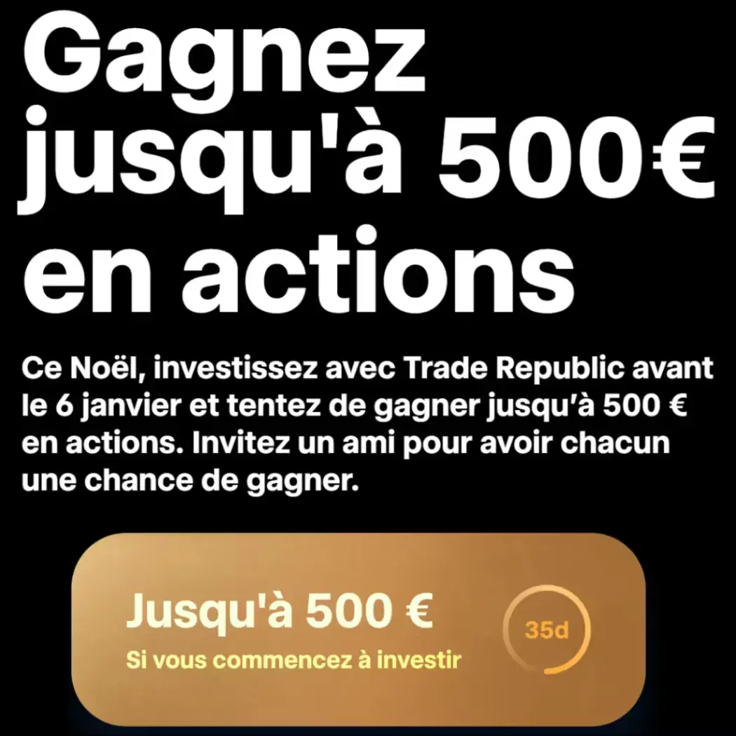 Écran d'explication de l'offre 500 euros Trade Republic dans l'application