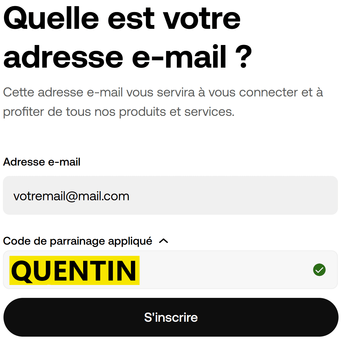 Code parrainage okx saisie inscription quentin valide