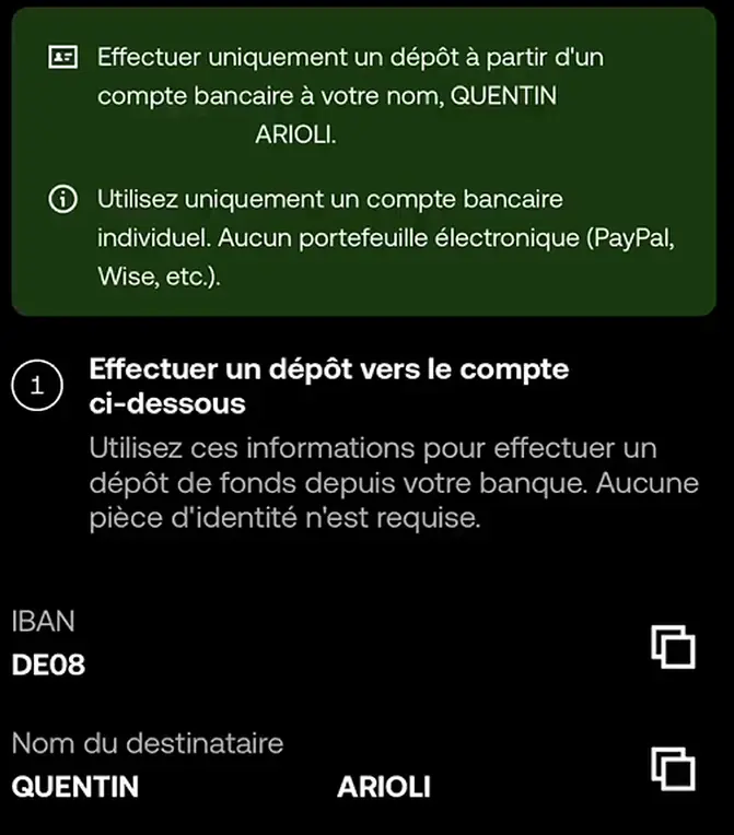 Compte depot sepa okx quentin arioli