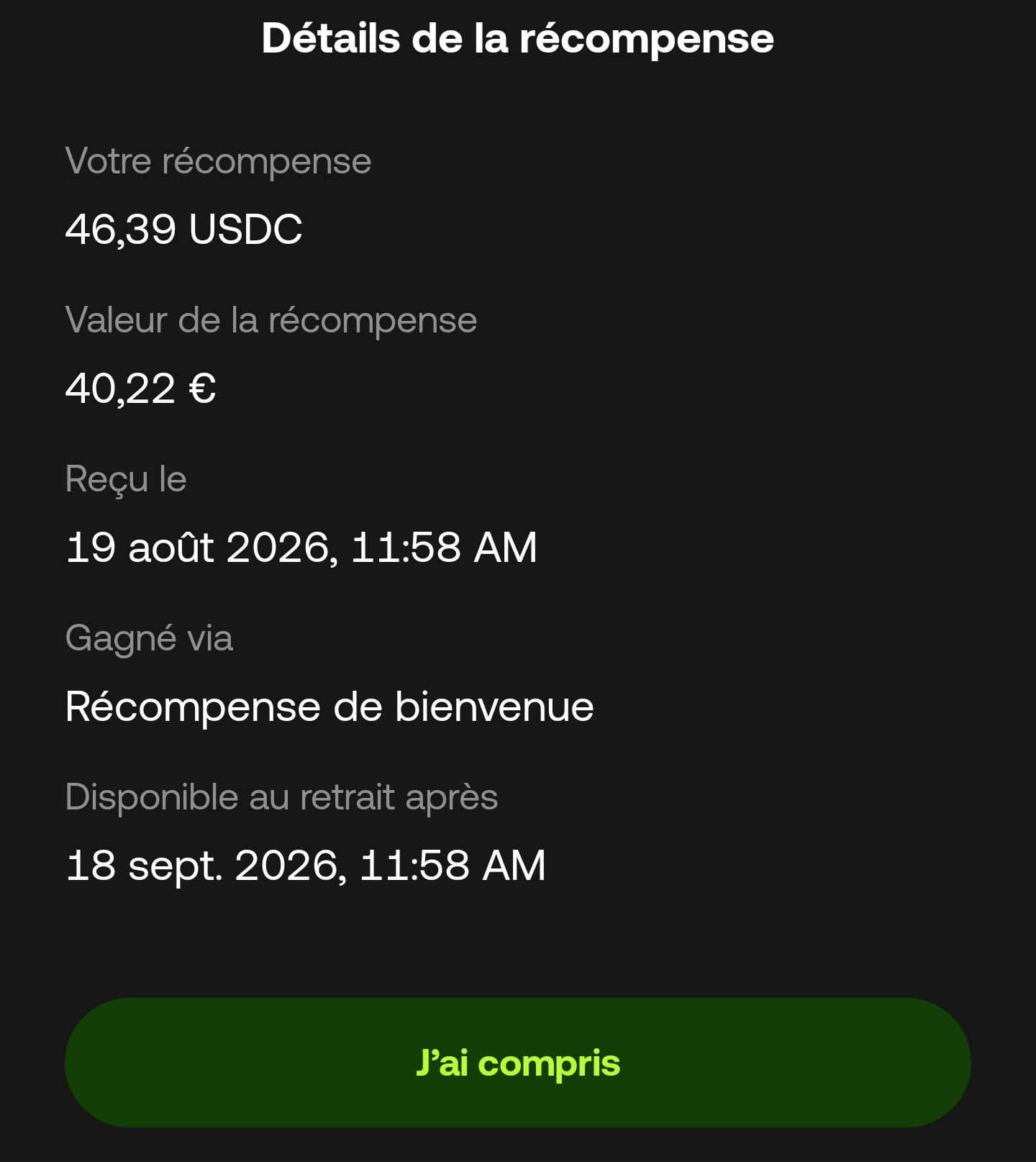 Exemple details recompense bienvenue parrainage okx