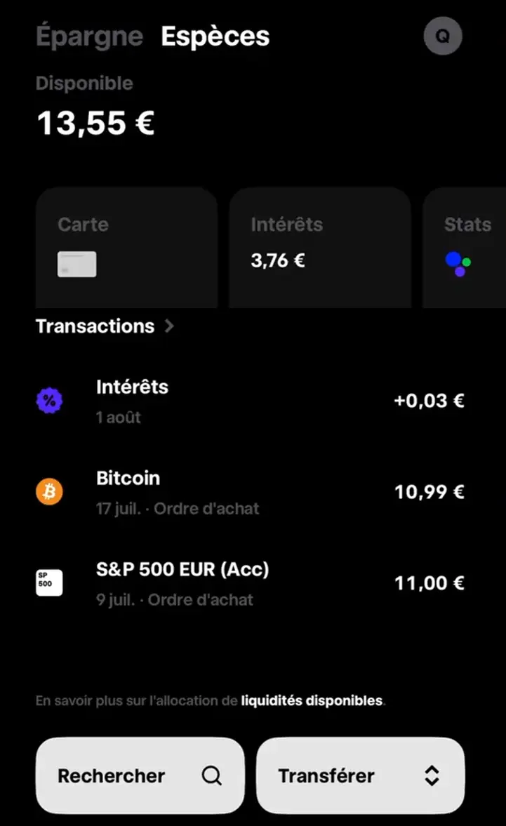 Interface banque trade republic transactions solde