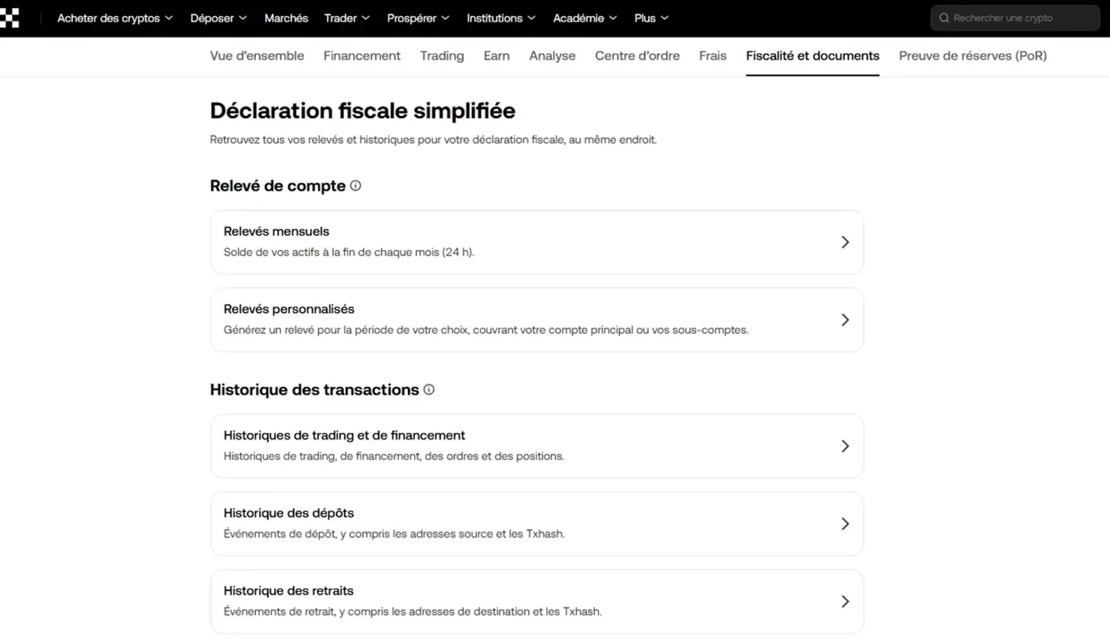 Interface declaration fiscale okx pas ifu