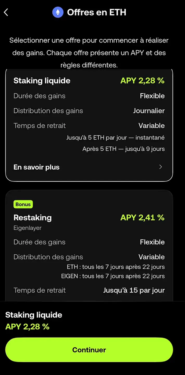 Interface okx earn rendement staking ethereum