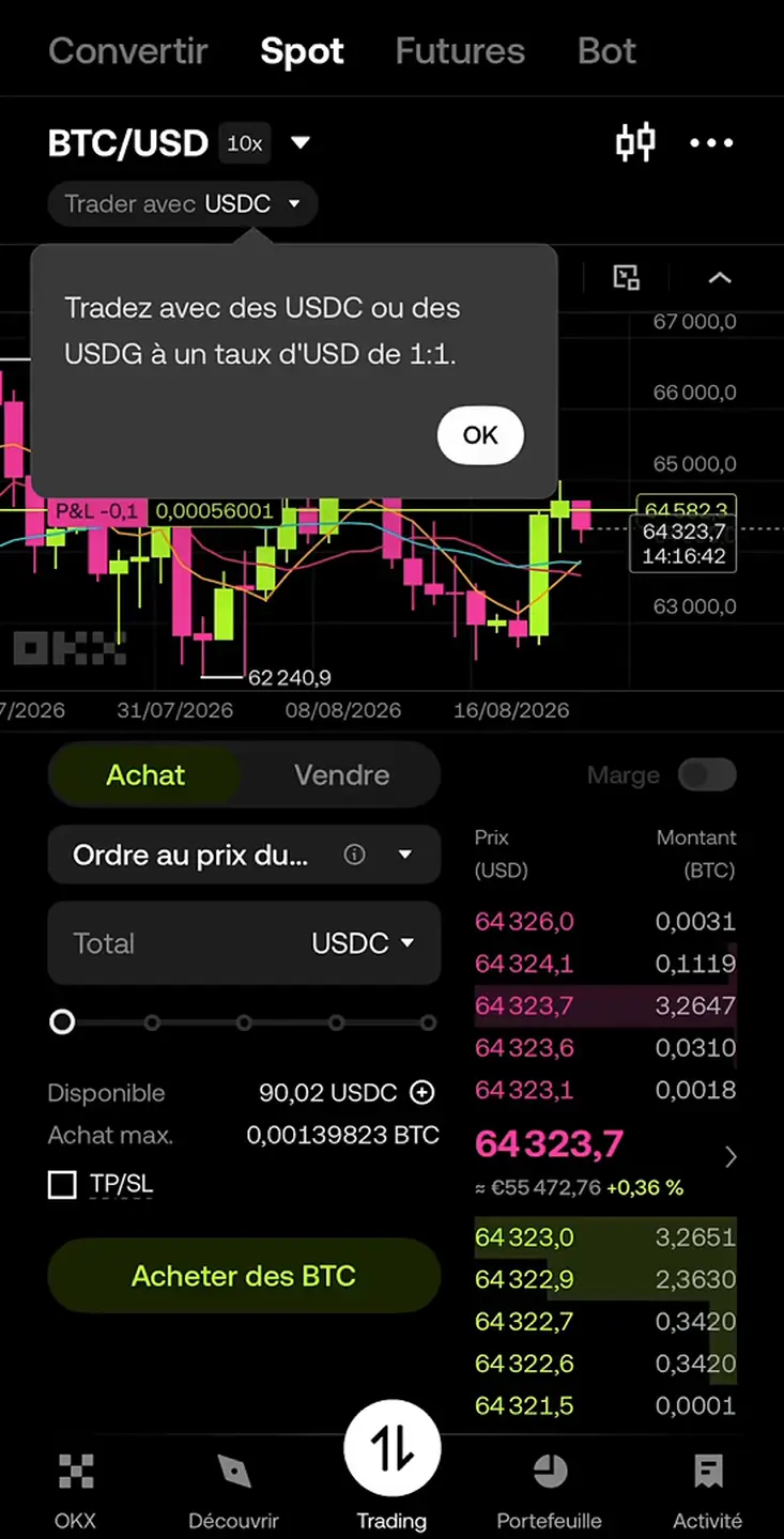 Interface trading spot okx sur app mobile tutoriel