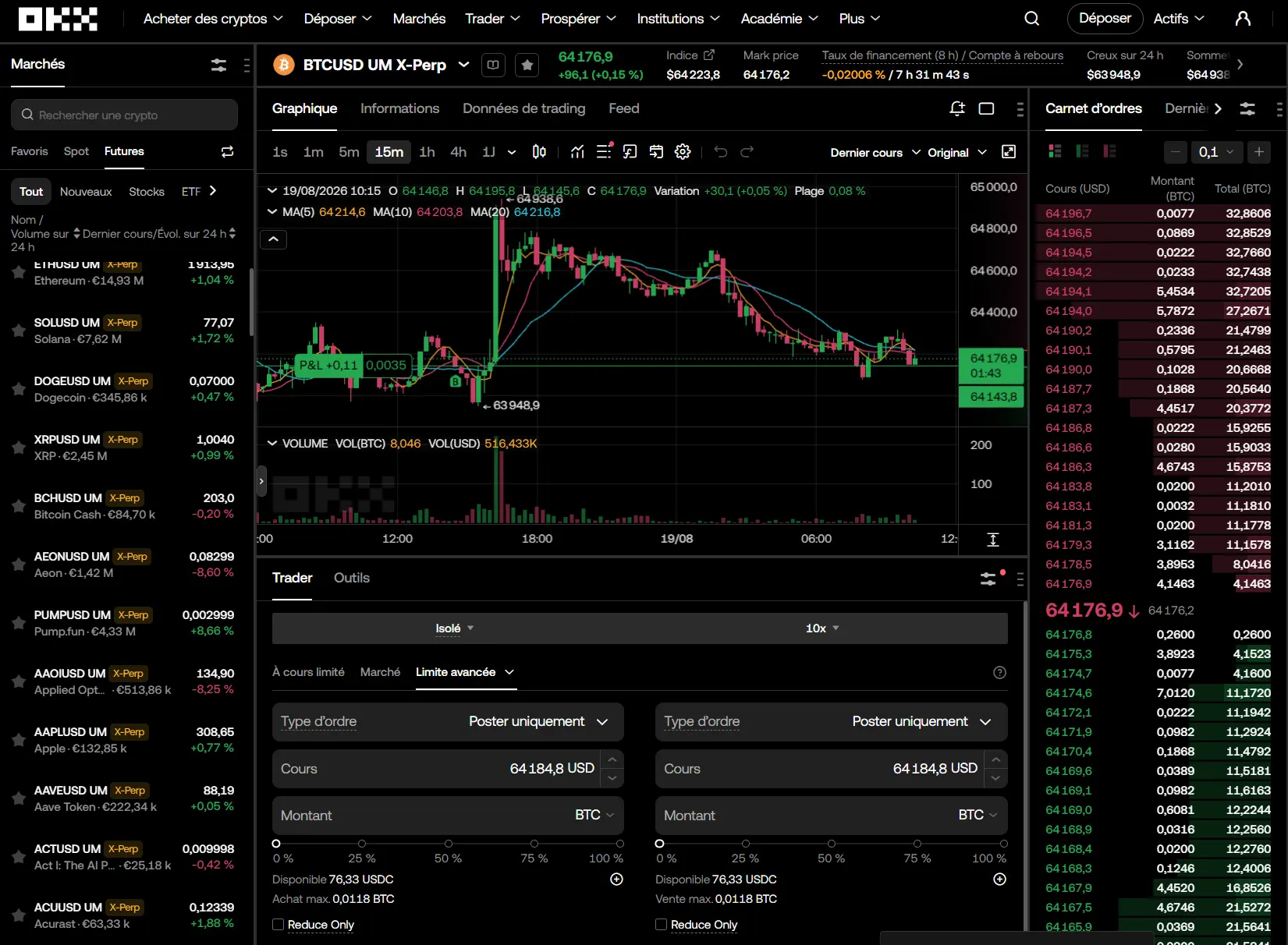 Interface x perps okx