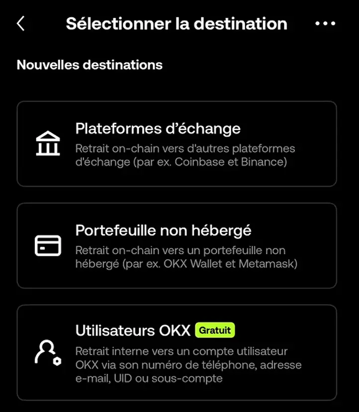 La fonction retrait crypto okx