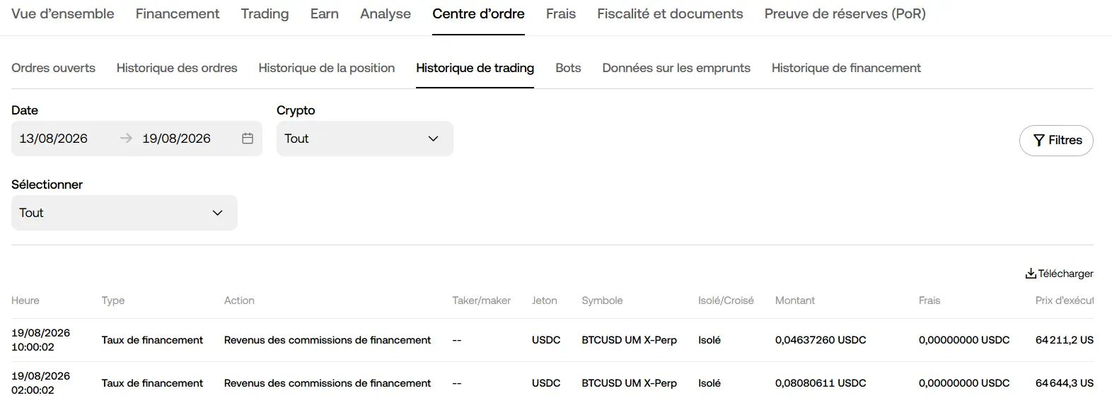 Rapport transactions okx