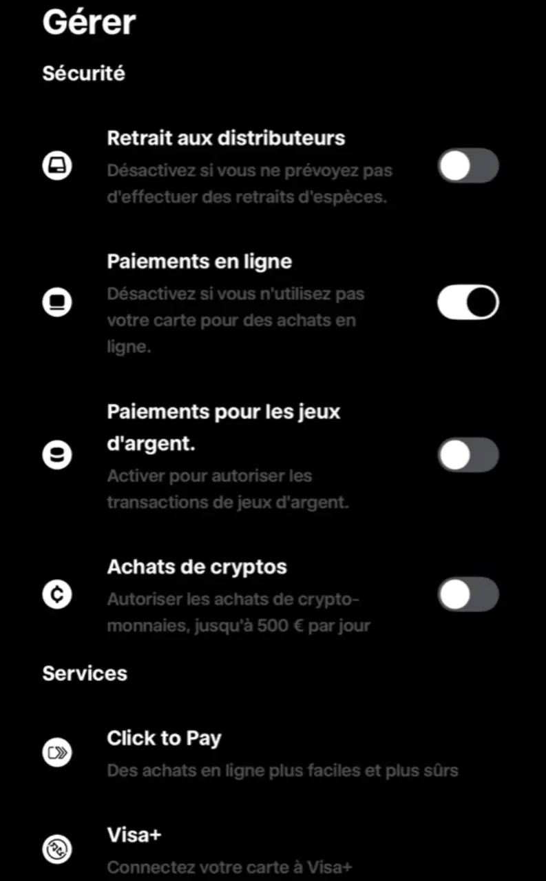 Services disponibles carte trade republic