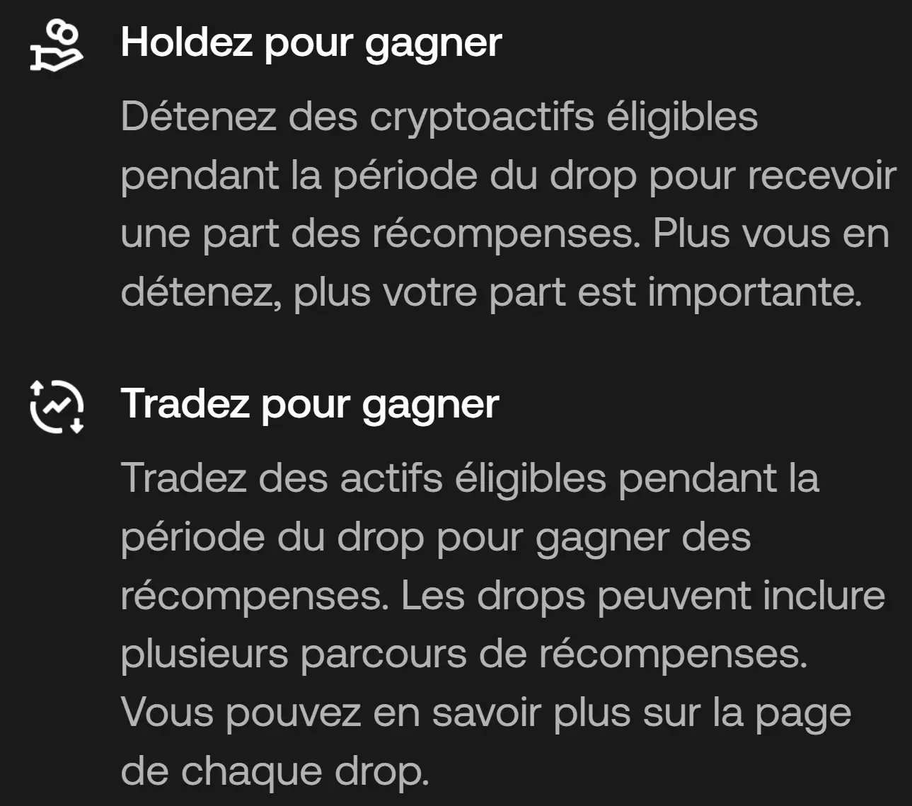 Conditions fonctionnement x drops okx