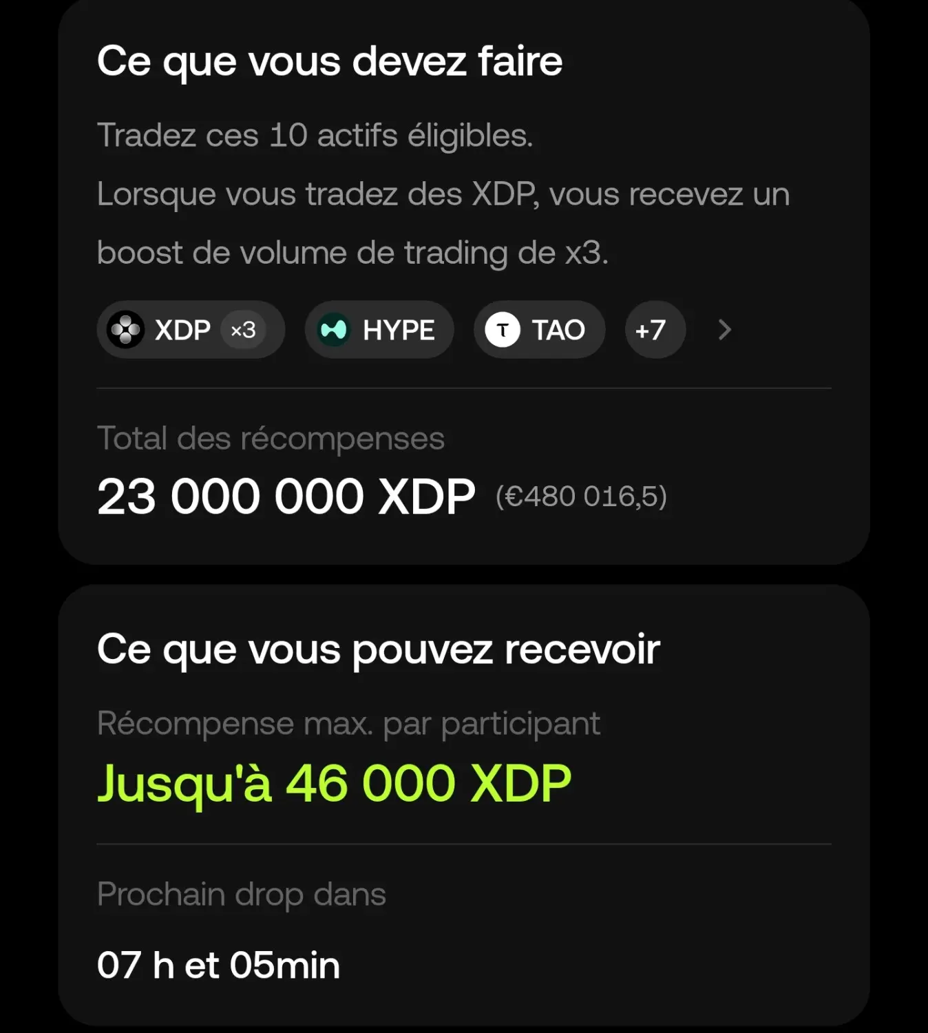 Details recompenses x drop okx xdp
