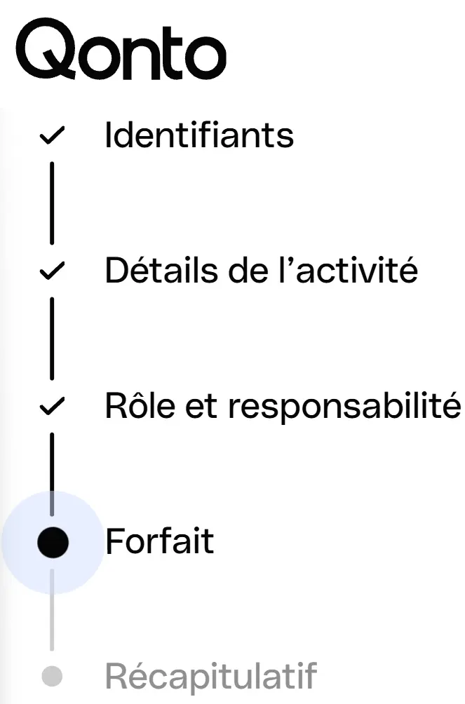 Etape de choix du forfait souscription qonto saisie du code