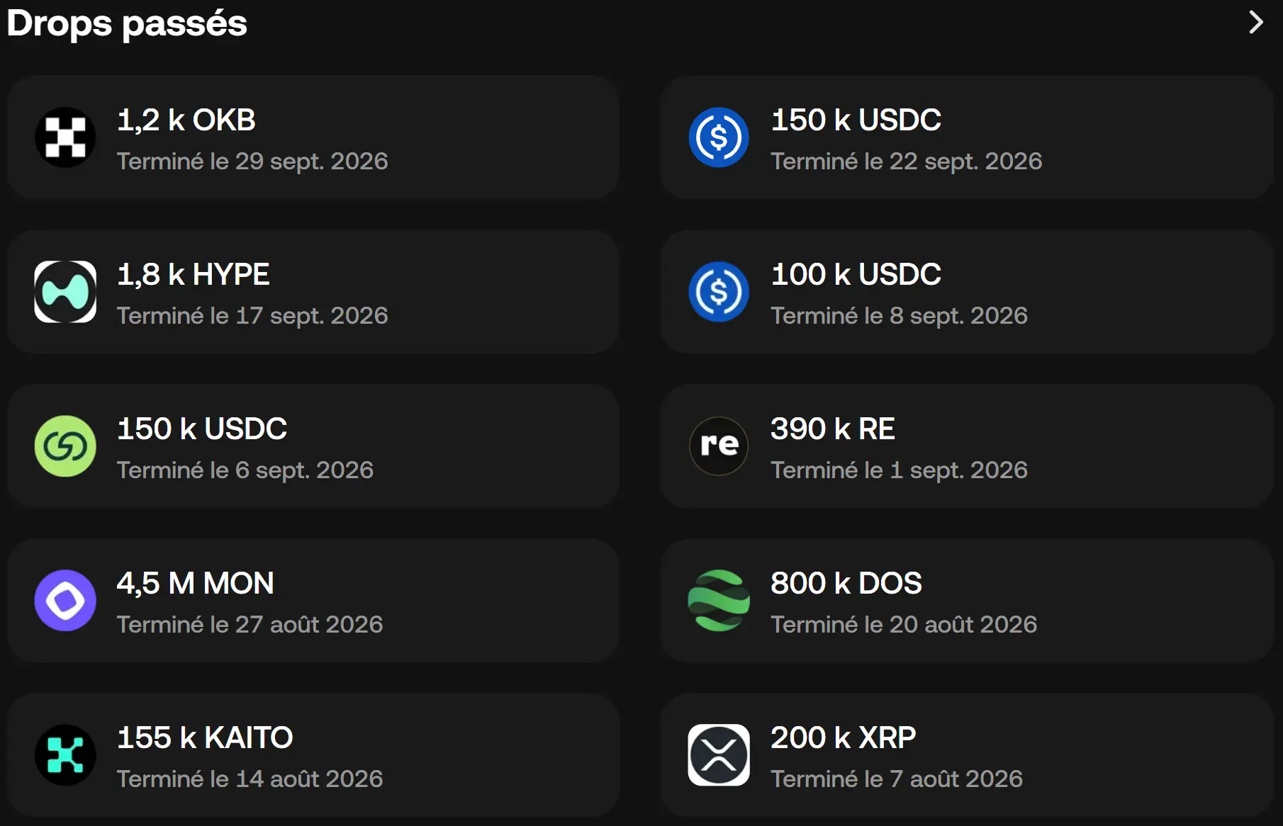 Historique drops okx x drops