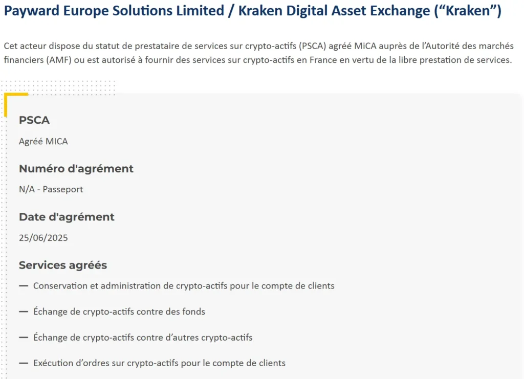 Kraken fiche amf liste blanche agree mica