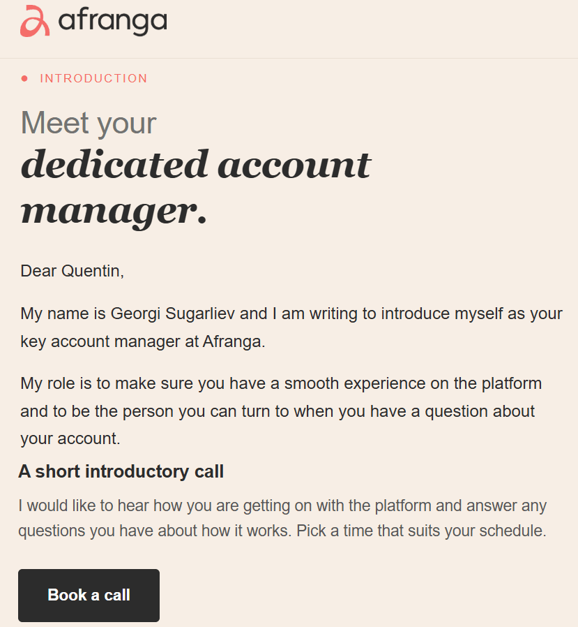 Mail afranga apres inscription presentation account manager